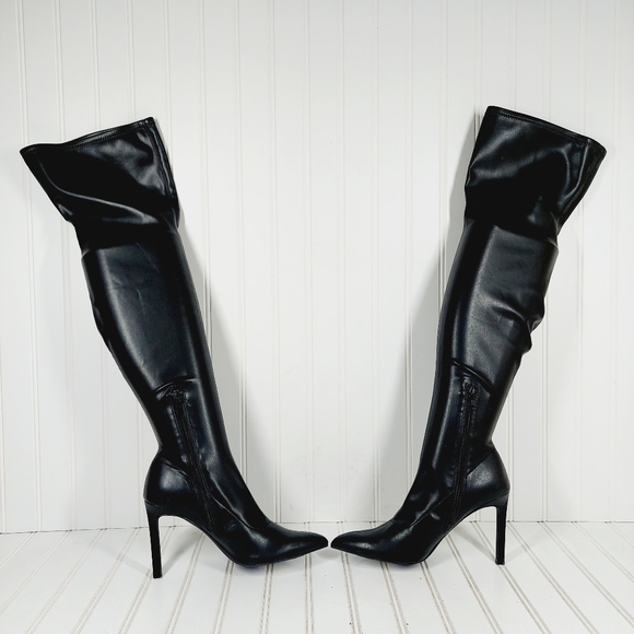New Open Edit Kami Pointed Toe Over the Knee Black Stilletto Heel Boot K399 - Picture 8 of 15